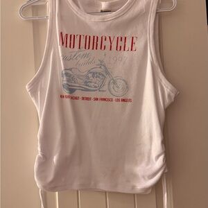White Motorcycle Graphic Tank Top